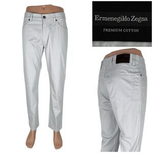 Ermenegildo Zegna Mens 32 Pants Premium Cotton Stretch Light Gray Ivory Romania